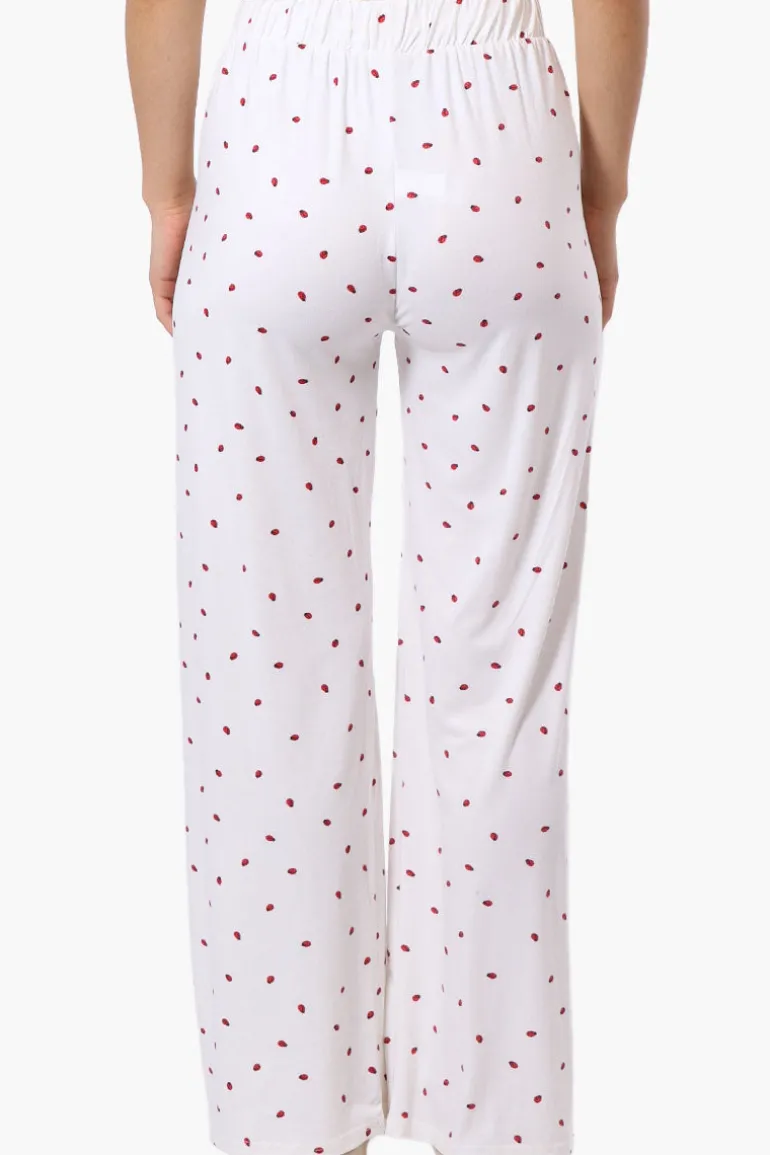 Canada Weather Gear Ladybug Pattern Wide Leg Pajama Pants - White