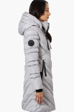 Canada Weather Gear Long Chevron Quilted Parka Jacket - Grey