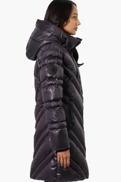 Canada Weather Gear Long Chevron Quilted Parka Jacket - Black