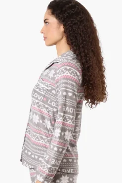 Canada Weather Gear Love Pattern Button Down Pajama Top - Grey