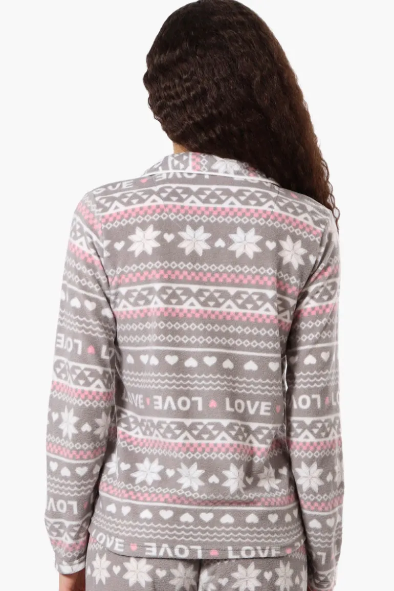 Canada Weather Gear Love Pattern Button Down Pajama Top - Grey