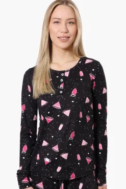 Canada Weather Gear Martini Pattern Henley Pajama Top - Black