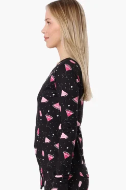 Canada Weather Gear Martini Pattern Henley Pajama Top - Black