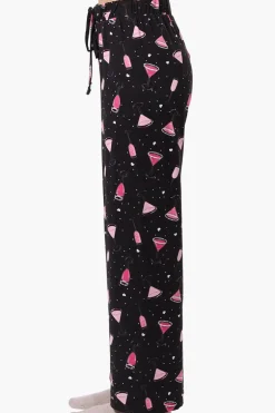 Canada Weather Gear Martini Pattern Wide Leg Pajama Pants - Black