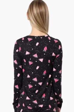 Canada Weather Gear Martini Pattern Henley Pajama Top - Black