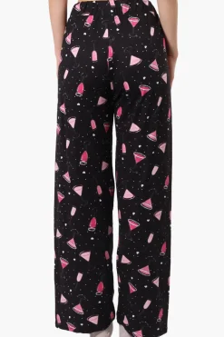 Canada Weather Gear Martini Pattern Wide Leg Pajama Pants - Black