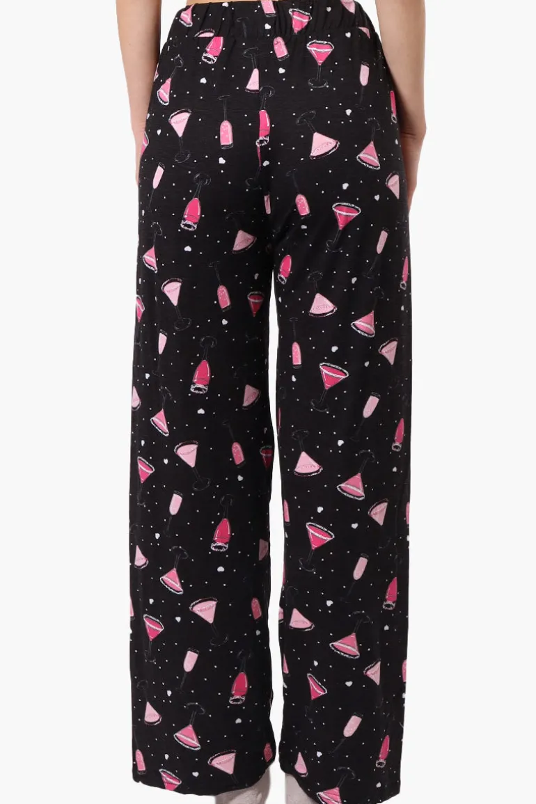 Canada Weather Gear Martini Pattern Wide Leg Pajama Pants - Black