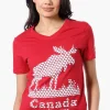 Canada Weather Gear Moose Print V-Neck Tee - Red