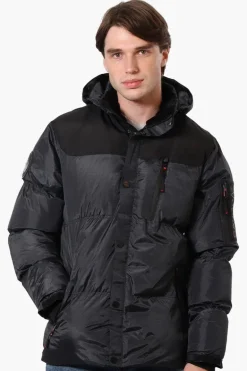 Canada Weather Gear Mouton Lined Grid Pattern Bomber Jacket - Black