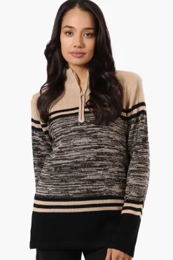 Canada Weather Gear Patterned 1/4 Zip Pullover Sweater - Camel