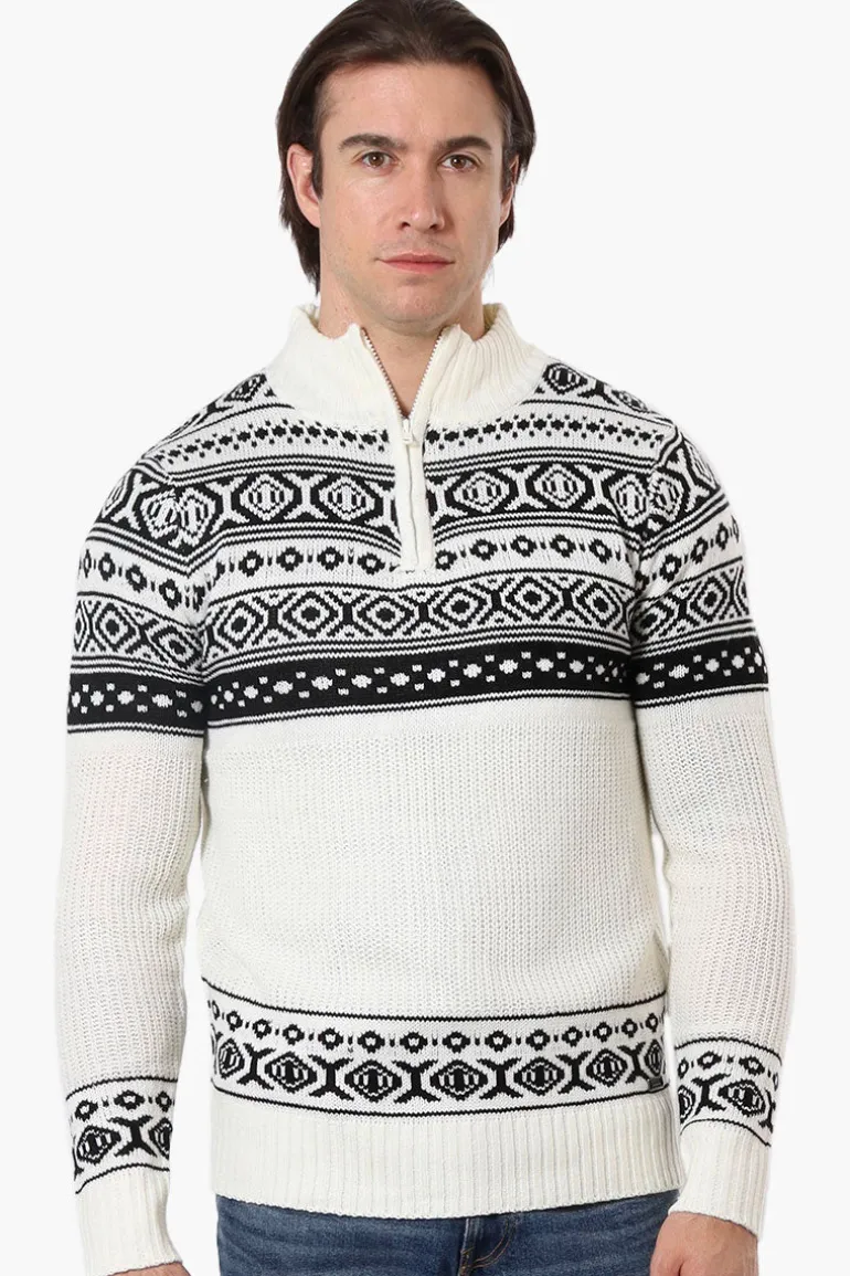 Canada Weather Gear Patterned 1/4 Zip Pullover Sweater - Cream