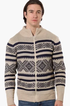 Canada Weather Gear Patterned Zip Up Pullover Sweater - Beige