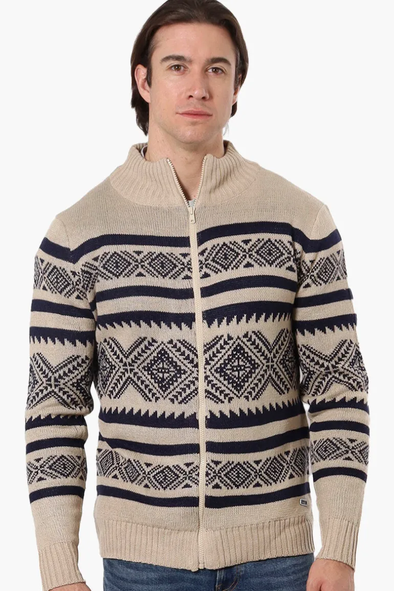 Canada Weather Gear Patterned Zip Up Pullover Sweater - Beige