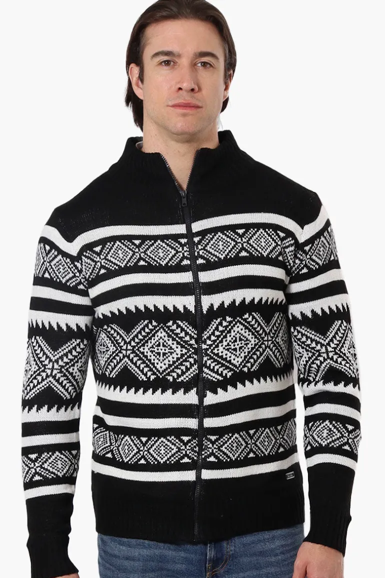 Canada Weather Gear Patterned Zip Up Pullover Sweater - Black