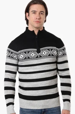 Canada Weather Gear Patterned 1/4 Zip Pullover Sweater - Black