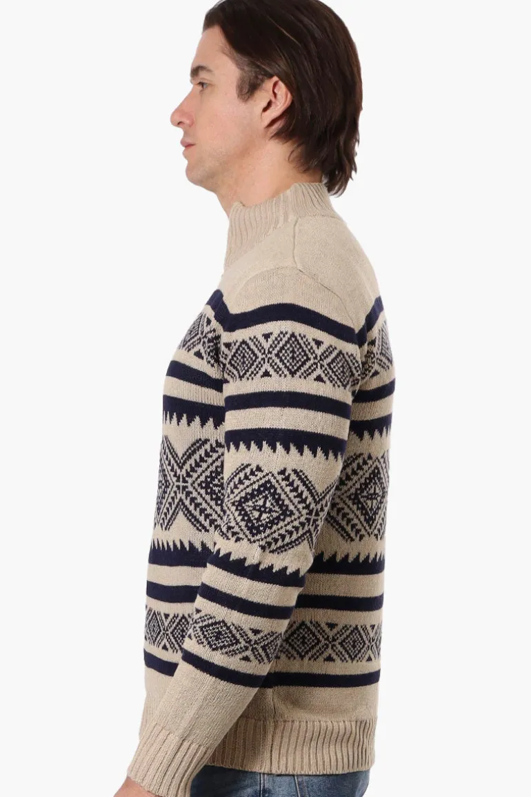 Canada Weather Gear Patterned Zip Up Pullover Sweater - Beige