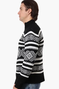 Canada Weather Gear Patterned Zip Up Pullover Sweater - Black
