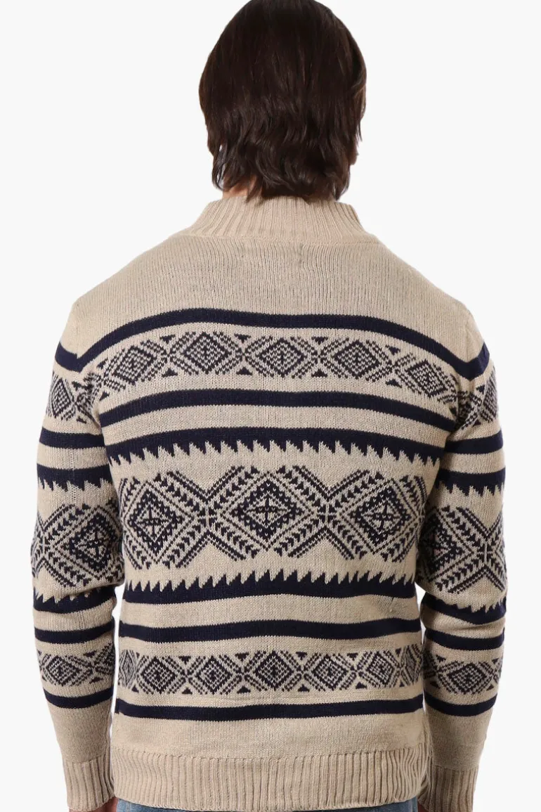 Canada Weather Gear Patterned Zip Up Pullover Sweater - Beige