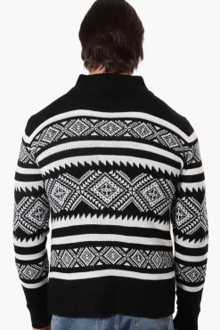 Canada Weather Gear Patterned Zip Up Pullover Sweater - Black