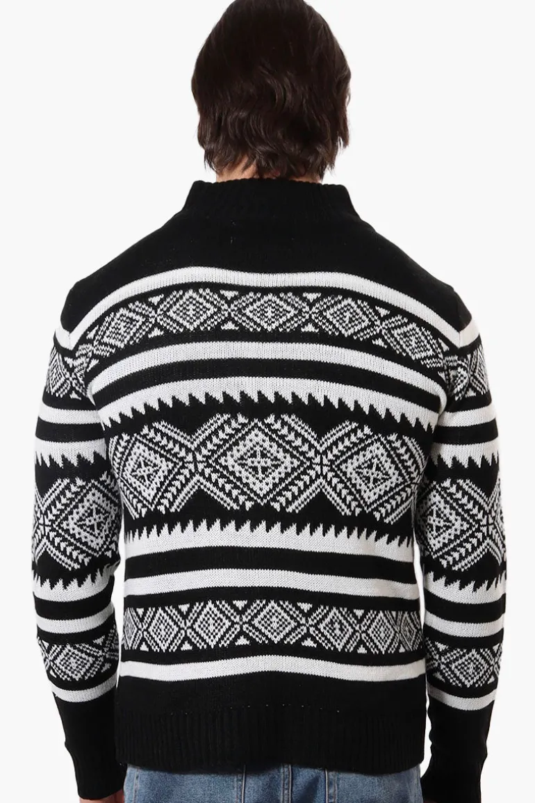 Canada Weather Gear Patterned Zip Up Pullover Sweater - Black