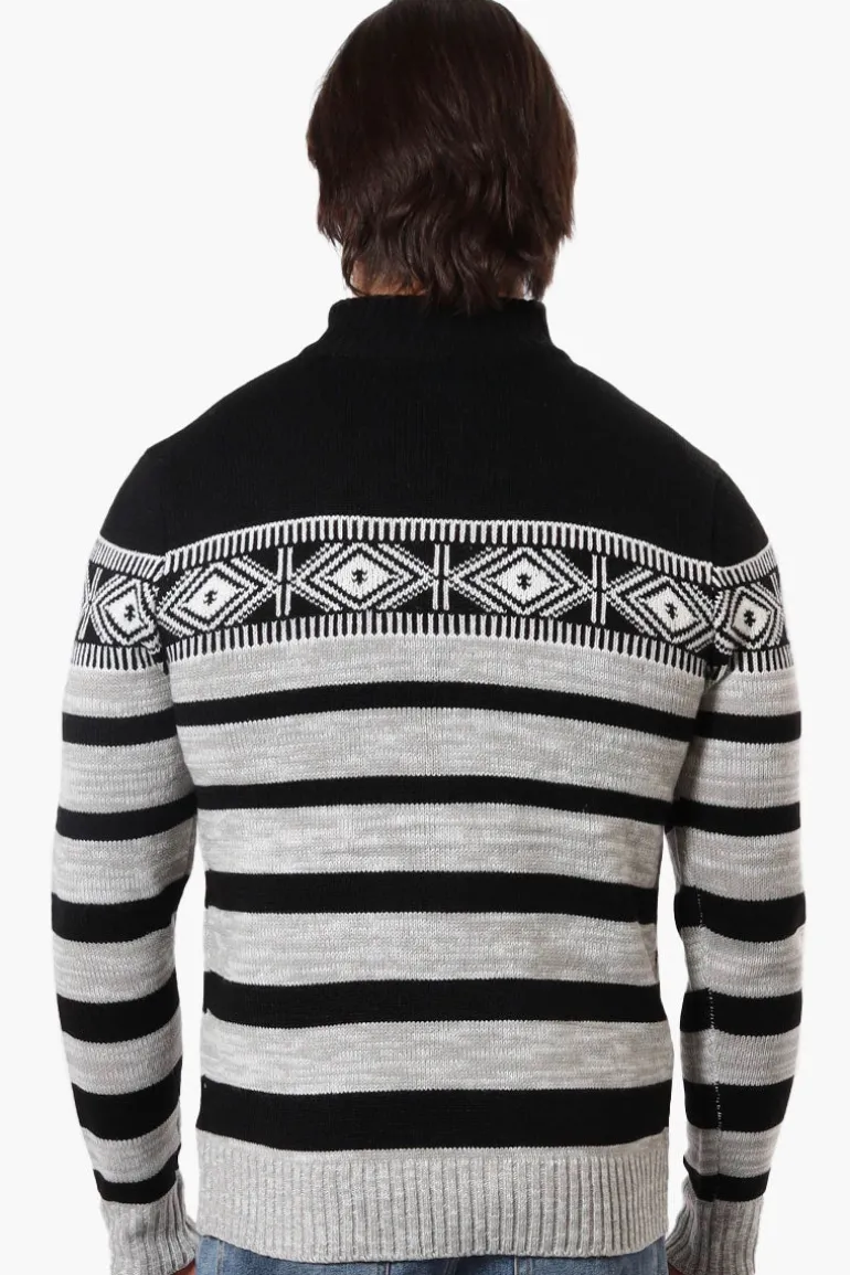 Canada Weather Gear Patterned 1/4 Zip Pullover Sweater - Black