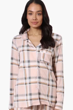 Canada Weather Gear Plaid Button Down Pajama Top - Peach