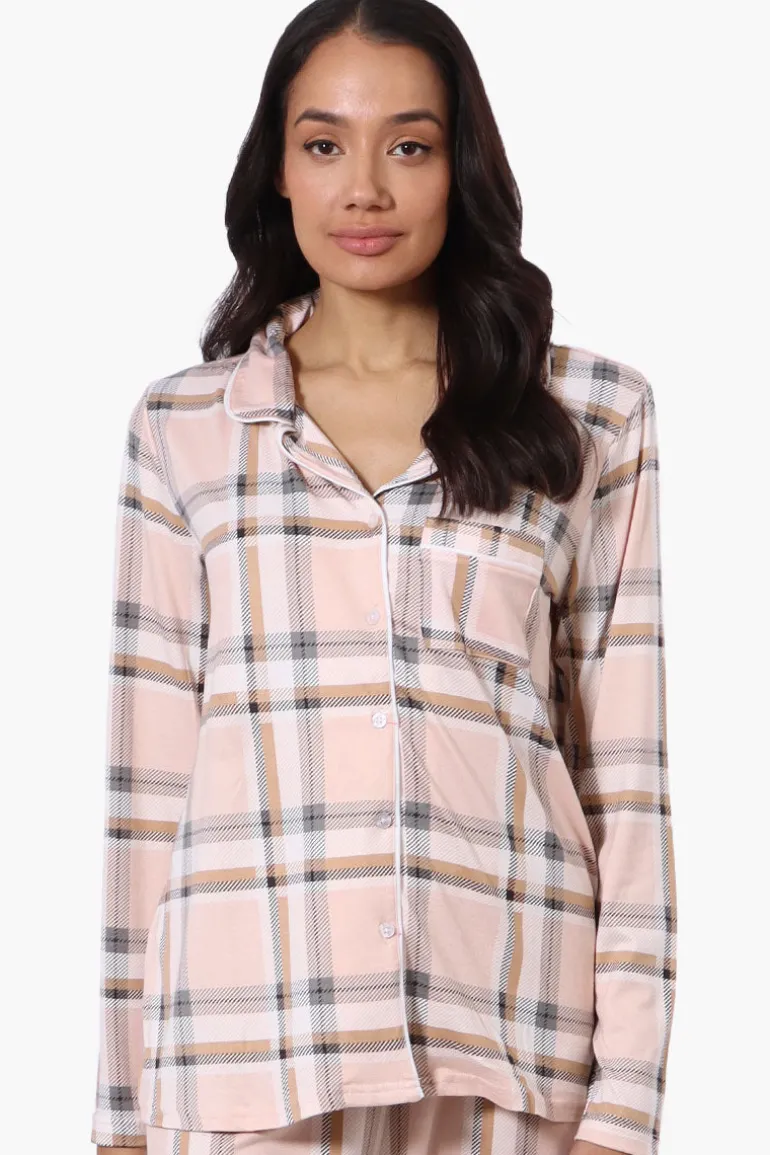 Canada Weather Gear Plaid Button Down Pajama Top - Peach