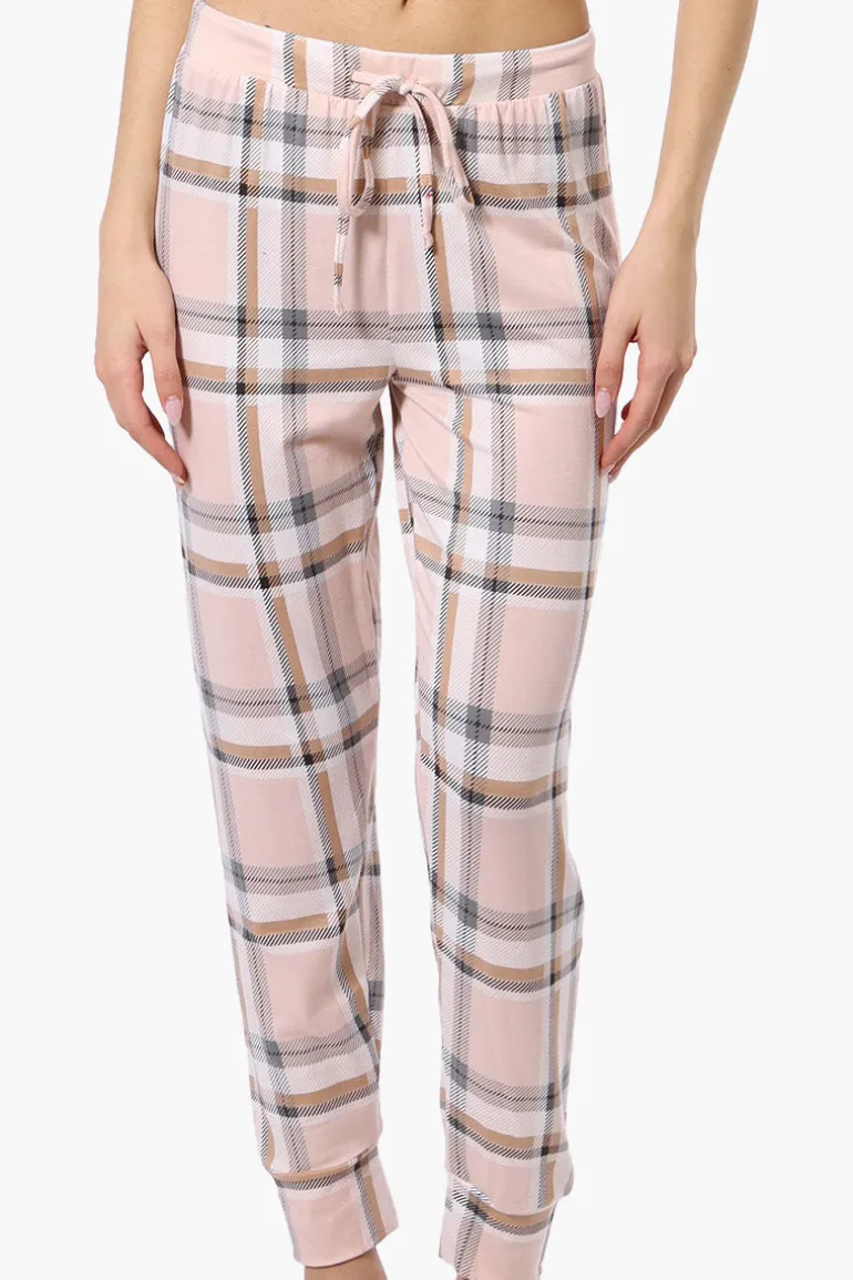 Canada Weather Gear Plaid Tie Waist Pajama Bottoms - Blush