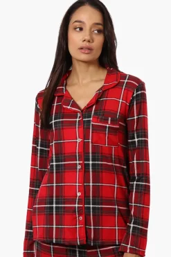Canada Weather Gear Plaid Button Down Pajama Top - Red
