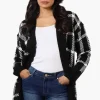 Canada Weather Gear Plaid Open Wrap Cardigan - Black