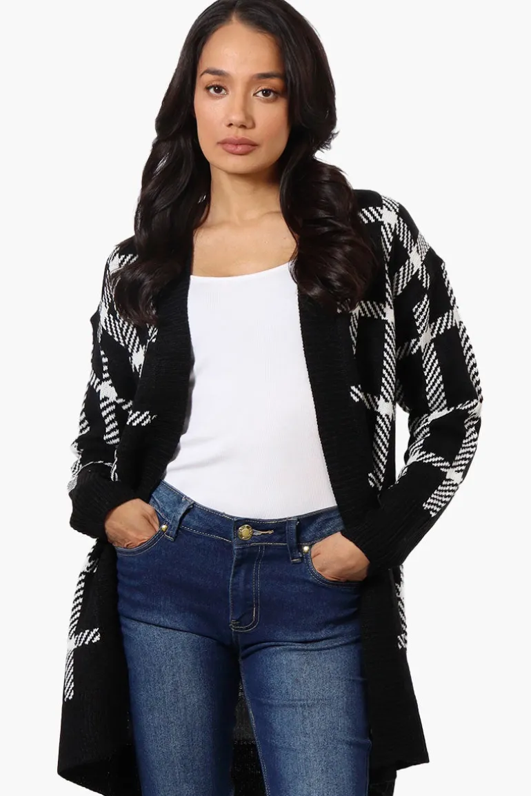 Canada Weather Gear Plaid Open Wrap Cardigan - Black