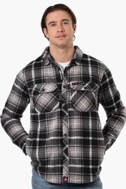 Canada Weather Gear Plaid Fleece Button Up Shacket - Black