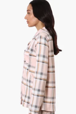 Canada Weather Gear Plaid Button Down Pajama Top - Peach