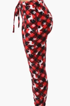 Canada Weather Gear Plaid Reindeer Pattern Fleece Pajama Bottoms - Red