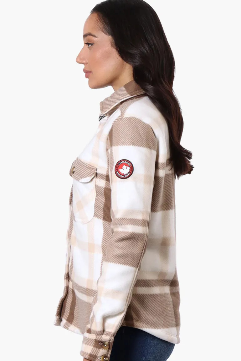 Canada Weather Gear Plaid Fleece Button Up Lightweight Jacket - Cream