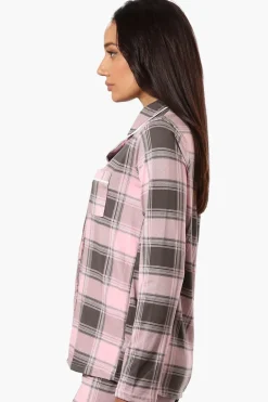 Canada Weather Gear Plaid Button Down Pajama Top - Pink