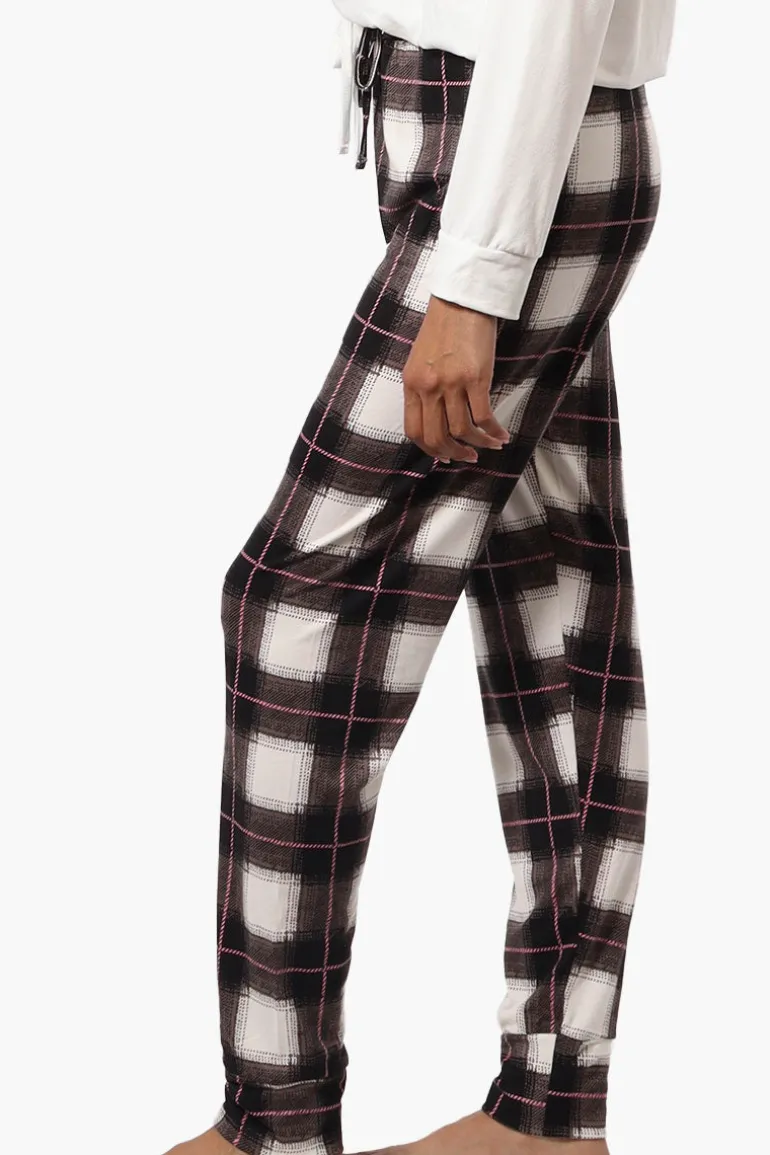 Canada Weather Gear Plaid Tie Waist Jogger Pajama Pants - White