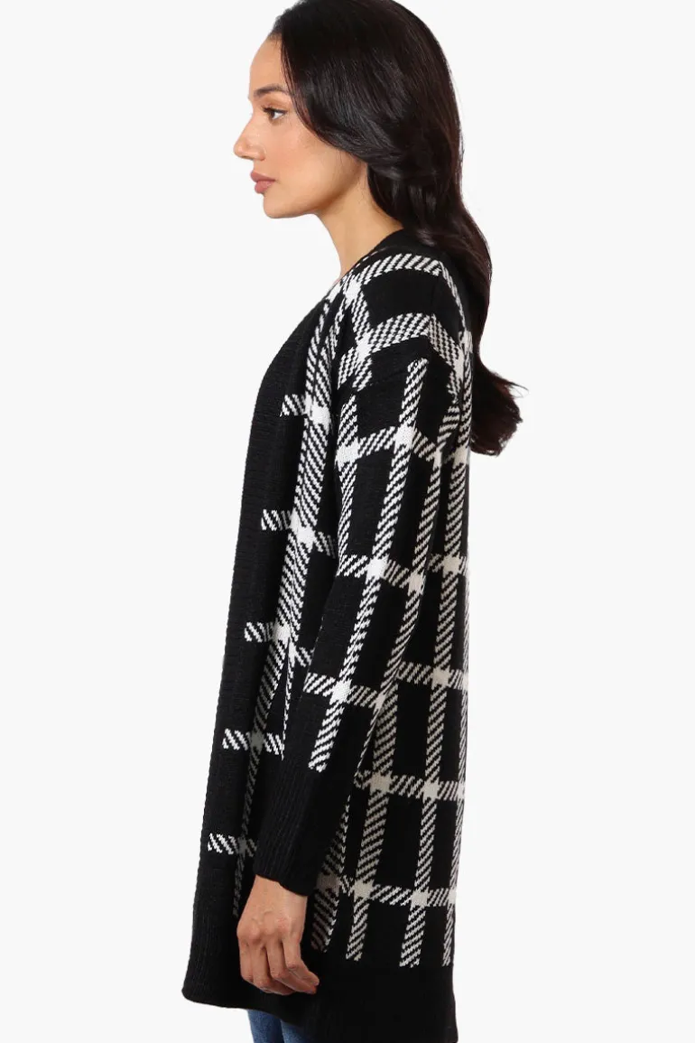 Canada Weather Gear Plaid Open Wrap Cardigan - Black
