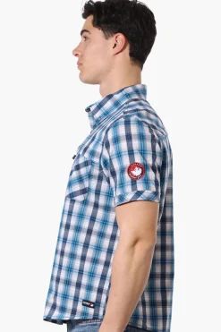 Canada Weather Gear Plaid Button Up Casual Shirt - Blue