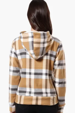 Canada Weather Gear Plaid Fleece Lined Hoodie - Beige