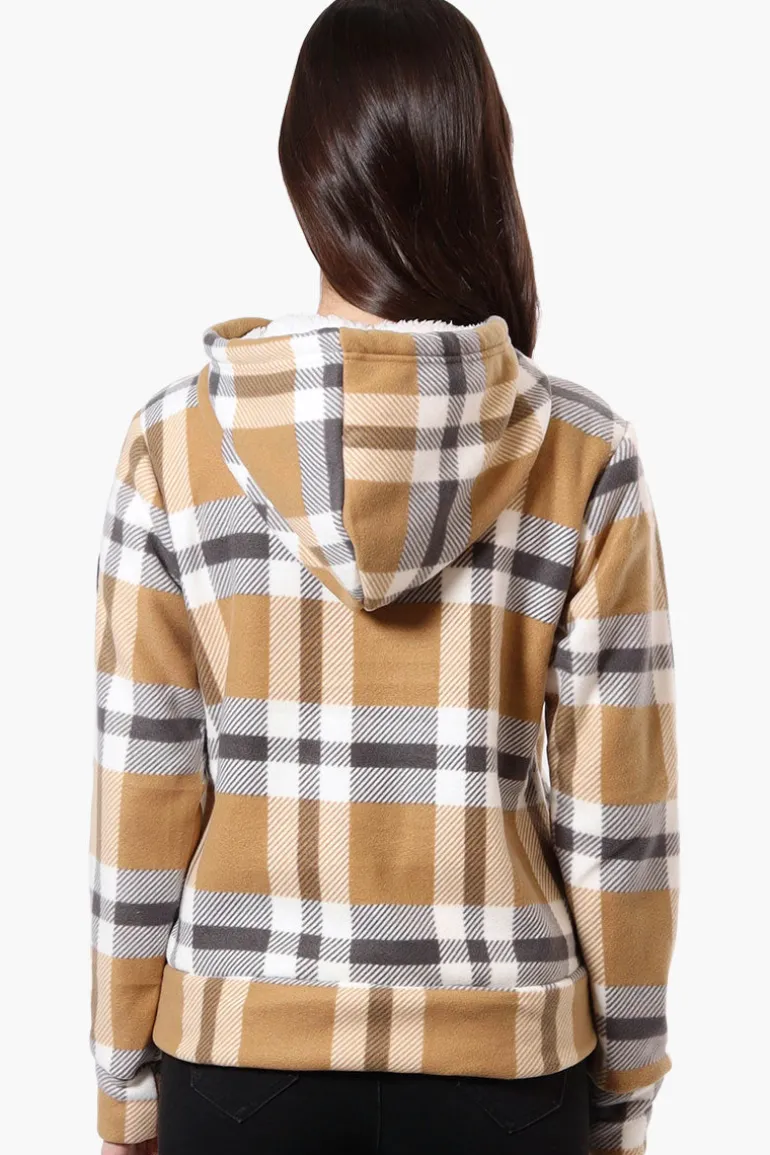 Canada Weather Gear Plaid Fleece Lined Hoodie - Beige