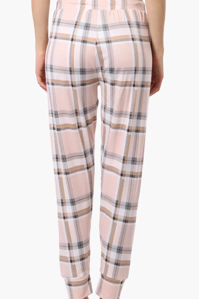 Canada Weather Gear Plaid Tie Waist Pajama Bottoms - Blush