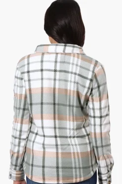 Canada Weather Gear Plaid Fleece Button Up Lightweight Jacket - Mint
