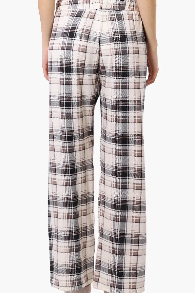 Canada Weather Gear Plaid Wide Leg Pajama Bottoms - Cream