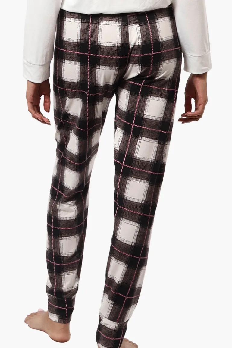 Canada Weather Gear Plaid Tie Waist Jogger Pajama Pants - White