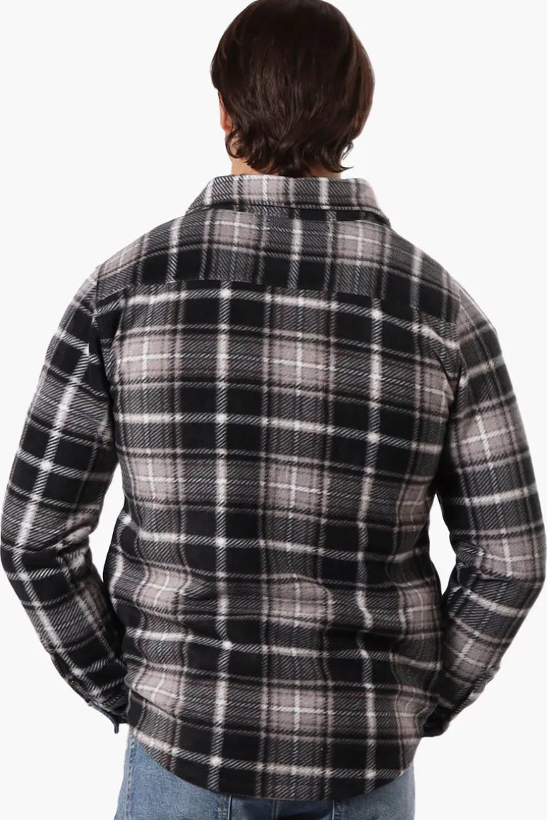 Canada Weather Gear Plaid Fleece Button Up Shacket - Black