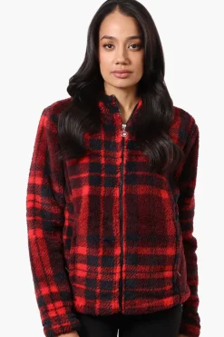 Canada Weather Gear Plush Plaid Hooded Lightweight Jacket - Red