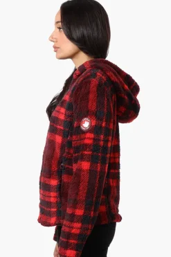 Canada Weather Gear Plush Plaid Hooded Lightweight Jacket - Red