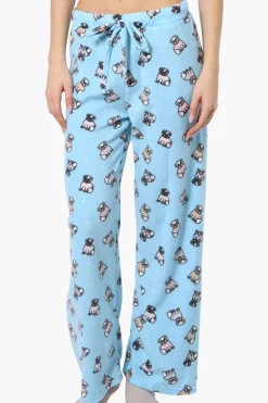 Canada Weather Gear Pug Pattern Wide Leg Pajama Bottoms - Blue