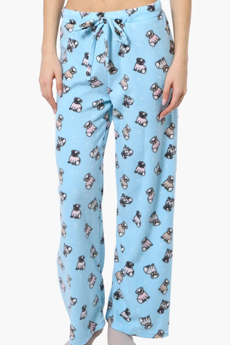 Canada Weather Gear Pug Pattern Wide Leg Pajama Bottoms - Blue